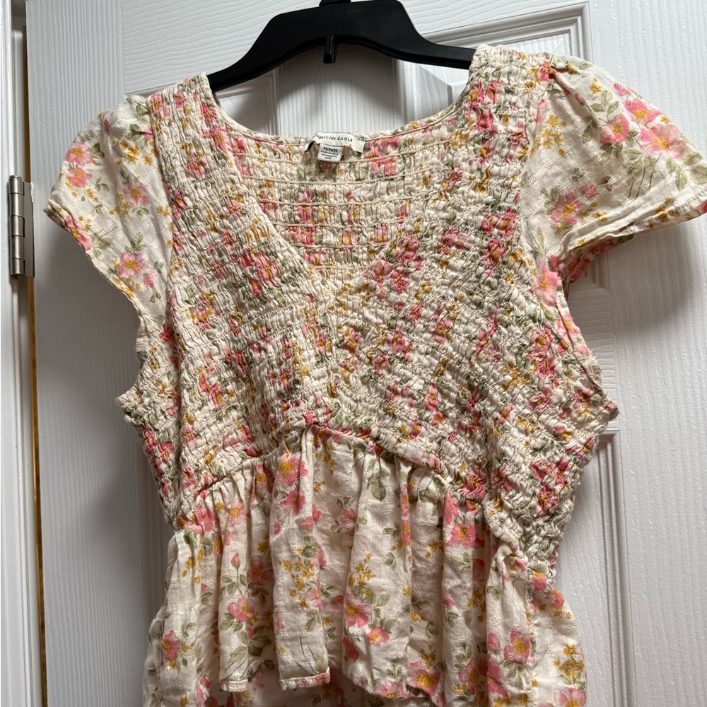 American Eagle Outfitters Floral Smocked Blouse